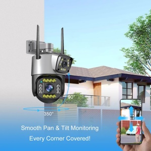 Camera supraveghere dubla, IP wireless, 2 lentile comunicare bidirectional, cu aplicatie pentru Android, IOS si PC, gri/negru - Img 4