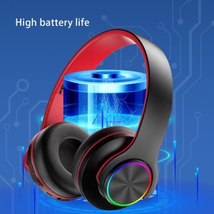 Casti fara fir, conexiune Bluetooth, cu lumini multicolore, pliabile, universale pentru telefoane mobile, negru - Img 2