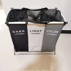 Cos de rufe, din material textil si cadru de aluminiu, cu 3 compartimente, negru/gri - Img 3