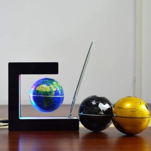 Glob geografic magnetic, in levitatie, rotatie automata, incarcare USB, cu suport patrat, lumina LED, negru - Img 3