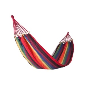 Hamac din bumbac, pentru relaxare, dimensiuni 180 x 80 cm, cu bara de lemn, greutate maxima suportata 150kg, multicolor - Img 3