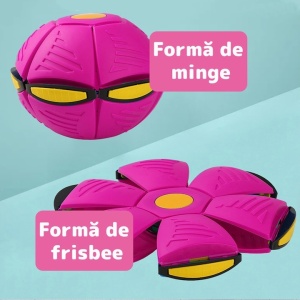 Jucarie 2 in 1, minge si disc, convertibila, 2 moduri de joaca, dimensiune 23 cm, roz - Img 3