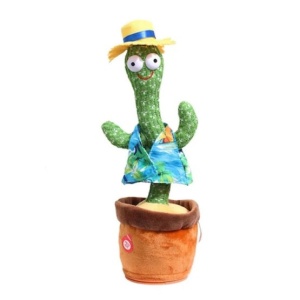 Jucarie interactiva FOXMAG24, Cactus Vorbitor, Danseaza, Imita, Canta, Educativ, 32 cm, cu USB, palarie galbena, verde - Img 1