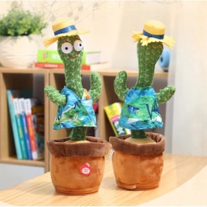 Jucarie interactiva FOXMAG24, Cactus Vorbitor, Danseaza, Imita, Canta, Educativ, 32 cm, cu USB, palarie galbena, verde - Img 2