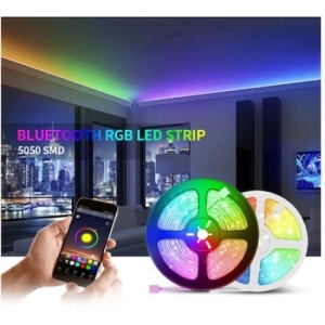 Kit Banda LED 5050 RGB FOXMAG24, Control Telefon prin Bluetooth, Exterior, 2x5m, Functie de Schimbare a Culorilor in Functie de Muzica, Lumina Multicolora, 10metri lungime, Instalare Usoara - Img 3