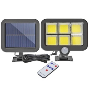 Lampa solara de perete FOXMAG24, 6 x COB LED, cu panou solar polisiciliu detasabil, senzor miscare, telecomanda, rezistenta la apa - Img 1
