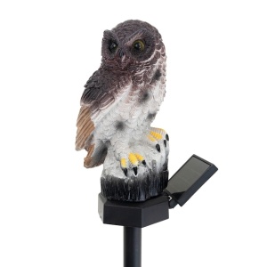 Lampa solara tip bufnita, cu iluminare LED, din ABS, cu senzor de lumina, fixare tip tarus, dimensiuni 9 x 7 x 45 cm, maro/negru - Img 3