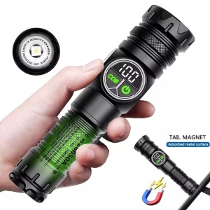 Lanterna led, afisaj procent baterie, 9 moduri de functionare, reincarcabila, rezistenta la intemperii si apa, din aluminiu, magnet pentru fixare, iesire USB-C, negru - Img 1