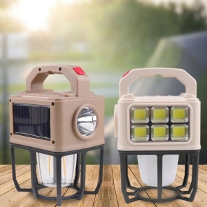 Lanterna solara tip felinar, 2 tipuri de led cu 3 pozitii de luminat, dimensiuni 20X12X12 cm, lumina calda/rece, crem - Img 5