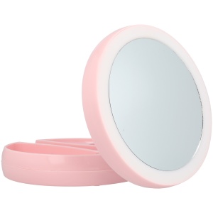 Oglinda Beyoutiful cu iluminare LED pe ambele fete, Roz,5 factor de marire,depozitare cosmetice,alimentare USB sau baterii AA, culoare roz - Img 4
