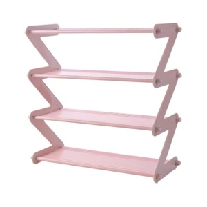 Organizator pentru pantofi, tip raft, in forma de Z, cu 4 rafturi, roz - Img 1