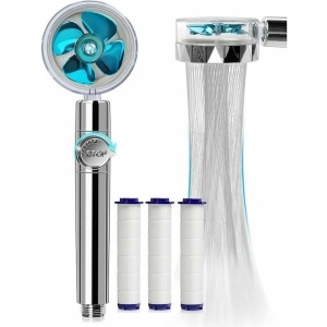 Para cap de dus cu elice, de mare presiune, cu filtru de purificare a apei, rotatie 360°, buton ON/OFF, din metal, argintiu - Img 1