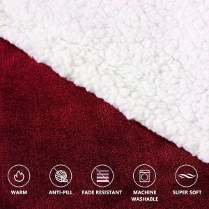 Patura cu maneci, tip hanorac lung, marime universala, din fleece captusit cu blana, cu buzunare, mansete si gluga, rosu - Img 4