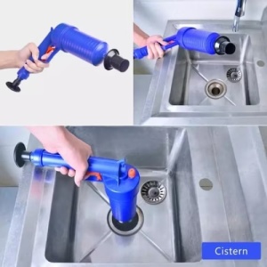 Pompa pentru desfundat cu aer comprimat, pentru WC, chiuveta, cada, cabina de dus, instalatii sanitare, canalizare, din ABS, albastru - Img 4