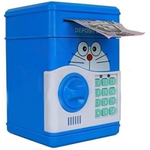 Pusculita pentru copii, pisicuta, cu functie ATM, cod pin si seif, albastru - Img 2