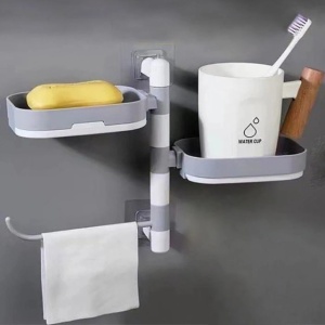 Raft rotativ multifunctional, pentru baie, din plastic rezistent, usor de montat, alb/gri - Img 3