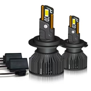 Set 2 becuri LED H11, 180W, Canbus, 60mm, fara eroare, 23000Lm, 6000K, T55 mini, durata de viata 50.000 de ore, negru - Img 1