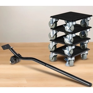 Set cu 5 piese pentru mutat mobila, suport cu roti, din metal si silicon, cu roți pivotante la 360 de grade, negru/gri - Img 1