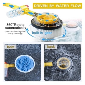 Set perie de spalat auto si accesorii, cu maner telescopic, rotativa 360°, cu recipient pentru detergent, lungime 100 cm, pentru spalare cu inalta presiune, negru/galben - Img 3