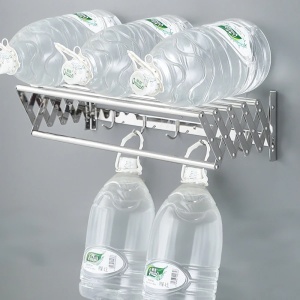 Suport pliabil pentru prosoape, din inox, cu 7 bare, 5 carlige, dimensiuni 12-35.5 cm x 58 cm x 14.5 cm, fixare pe perete, argintiu - Img 2
