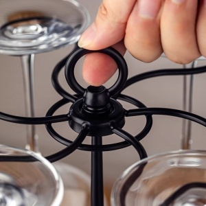 Suport rotativ pentru pahare cu picior, cu baza din lemn, cadru din metal, pentru 6 pahare, negru/maro - Img 6