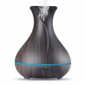 Umidificator aromaterapie, capacitate 550ml, cu ultrasunete, cu lumini ambientale, lemn inchis - Img 1