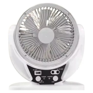 Ventilator de masa, cu incarcare solara, cu 2 becuri incluse, functie de powerbank, din ABS, cu USB, alb/gri - Img 2