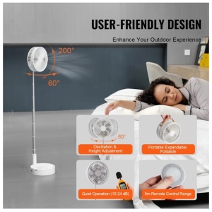 Ventilator portabil, ajustabil, incarcare USB, cu 4 viteze, inaltime reglabila 9,5cm- 102cm, din metal si plastic, ultra silentios, alb - Img 5