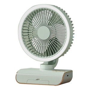 Ventilator portabil, cu lumina LED, din ABS, oscilanat, cu 3 viteze, incarcare USB, grila de siguranta, gri/alb - Img 1
