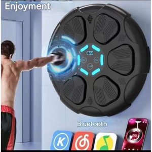 Aparat de Box Interactiv cu Bluetooth pentru Antrenament Acasa pentru adulti si copii, display pentru monitorizarea loviturilor, Iluminare LED a zonei de lovire, cu sistem de fixare in perete, negru - Img 1