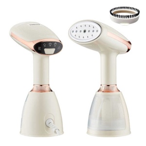 Aparat de Calcat Vertical Portabil – 1500W, Vaporizare Rapida 15s, 3 Nivele de Abur, Rezervor 280ml, Panou Inox, Galben Pal - Img 1