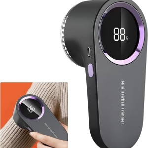 Aparat de scame portabil, cu afisaj digital LED, 2 lame, capacitate colectare 0.01l, alimenare cu baterii, gri antracit - Img 1