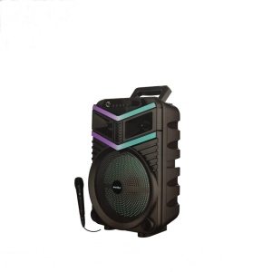 Boxa portabila cu lumini RGB, cu maner, putere 10W, MP3, USB, bluetooth, TF, WIFI, slot microfon, karaoke, acumulator, negru - Img 1