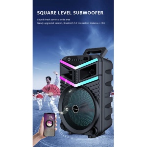 Boxa portabila cu lumini RGB, cu maner, putere 10W, MP3, USB, bluetooth, TF, WIFI, slot microfon, karaoke, acumulator, negru - Img 3
