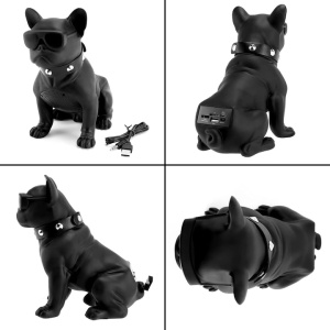Boxa portabila, in forma de catel Bulldog, cu bluetooth, cititor card, radio si microfon, inaltime 25 cm, baterie incoroprata, aspect realist, negru - Img 2