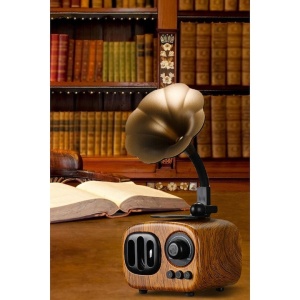 Boxa retro, conectare bluetooth, design vintage, USB/TF, portabila, dimensiuni 11x23 cm, maro/negru - Img 2