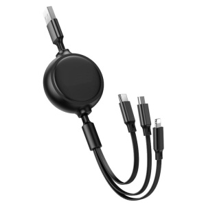 Cablu USB-A, tip C, Lightning, micro-USB, lungime 1m, cu 3 capete de incarcare, negru - Img 2