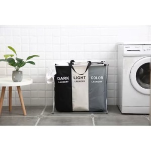 Cos de rufe, din material textil si cadru de aluminiu, cu 3 compartimente, negru/gri - Img 4