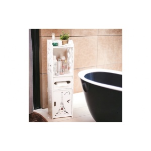 Dulap organizator pentru baie, cu 4 compartimente, din lemn si plastic, dimensiuni 80 x 20 x 20 cm, alb - Img 3
