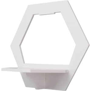 Etajera de perete, hexagon, dimensiuni 29 cm x 27 cm, cu polita de depozitare, din PVC, usor de asamblat, alb - Img 4