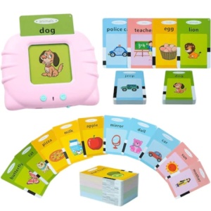Joc interactiv cu 112 piese, pentru invatarea cuvinteleor in limba engleza, cu carduri incluse, functionare cu baterii, din plastic, roz - Img 1