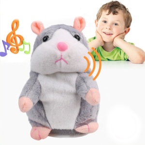 Jucarie interactiva de plus hamster vorbitor FOXMAG24®, redare sunete, imita vocea, gri, 15 cm - Img 3