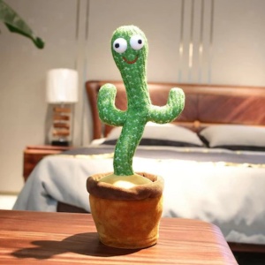 Jucarie interactiva FOXMAG24, Cactus Vorbitor, Danseaza, Imita, Canta, Educativ, 32 cm, cu USB, palarie galbena, verde - Img 3