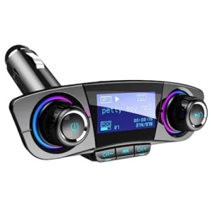 Kit de masina multifunctional, hands-free calling, bluetooth, transmitator FM, MP3, radio cu incarcator auto, dual USB, TF CARD, negru - Img 1