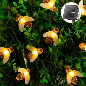 Lumini de gradina cu incarcare solara, model albinute, rezistent la apa, lungime 5m, 20 LED-uri, lumina calda, negru - Img 1