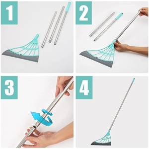 Matura din silicon, multifunctionala pentru praf, apa, par, pentru curatare uscata si umeda, cu maner din aluminiu, verde - Img 4