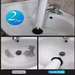 Pompa cu aer comprimat pentru desfundat toaleta si tevile de la dus si cada, cu 4 accesorii, din ABS, alb - Img 2