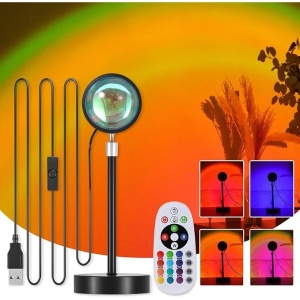 Proiector cu lampa, efect de apus de soare, cu 16 culori si 4 moduri de iluminare, cu aplicatie si telecomanda, control de la distanta, multicolor - Img 1