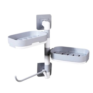 Raft rotativ multifunctional, pentru baie, din plastic rezistent, usor de montat, alb/gri - Img 1