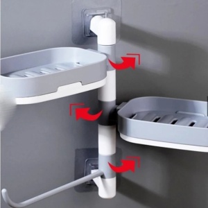Raft rotativ multifunctional, pentru baie, din plastic rezistent, usor de montat, alb/gri - Img 4